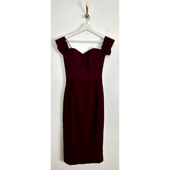 DRESS THE POPULATION Bailey Off the Shoulder Body-Con Dress in Burgundy X-Small - Picture 4 of 15